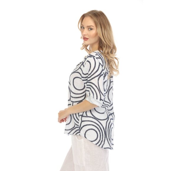 Navy Circle Print one button detail top - Picture 6 of 13